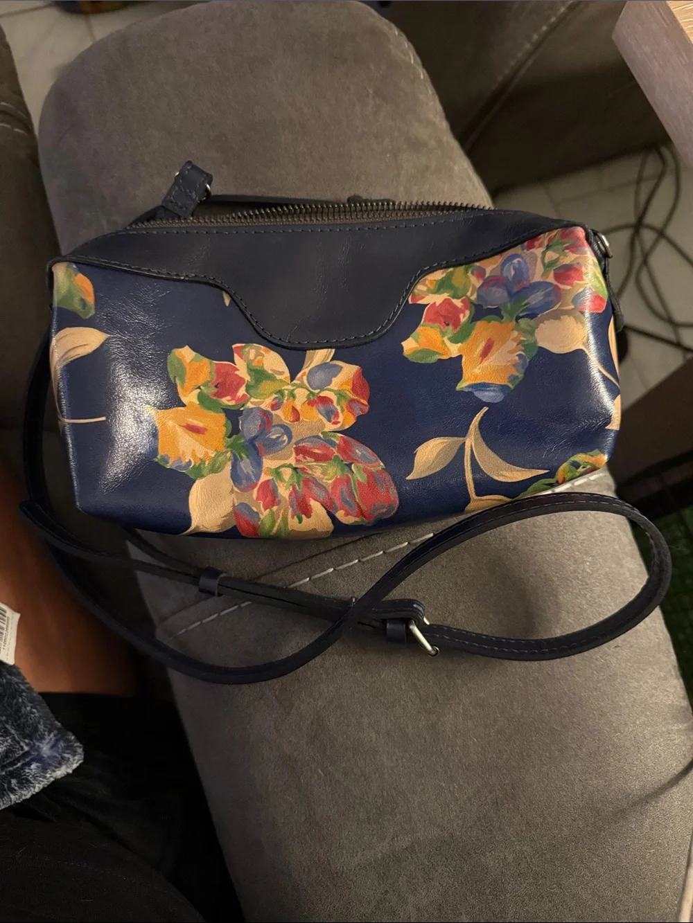 Patricia Nash Navy Floral Leather Crossbody